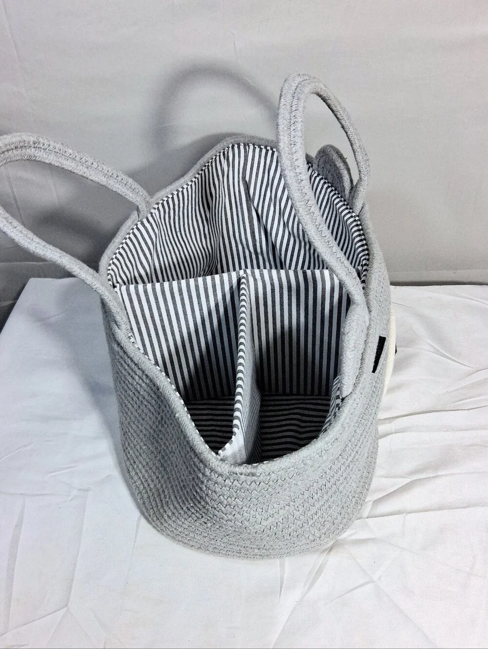 Woven Cotton Bear Faced Handles 3 Adjustable Dividers Baby Diaper Bag Organizer